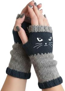 NEKSKA Fingerless Gloves for Women, Cat Mittens for Women, Knitted Warm Winter Mitts for Texting, Typing & Everyday Wear (Blue)