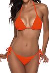 Women Two Piece Swimsuit Sexy Swimwear Halter String Triangle Bikini Sets, Tangelo Orange, Medium