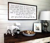 Dozili Love Grows Best in Little Houses Sign Large Framed Wood Sign Family Room Decor Wooden Wall Decor Inspirational Sign