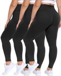 GAYHAY 3 Pack Plus Size Leggings for Women - High Waist Stretchy Tummy Control Pants for Workout Yoga Running, Black/ Black/ Black, XX-Large