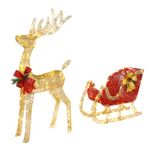 Bonnlo Lighted Christmas Reindeer and Sleigh Outdoor Decorations, Weather Proof 4ft Santa's Sleigh Reindeer Christmas Ornament Indoor Home Decor Pre-lit 180 LED Lights With Stakes, Zip Ties Secured