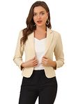 Allegra K Women's Open Front Office Work Business Crop Suit Blazer Jacket Beige-Solid Medium