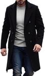 Febteebou Trench Coat Men Casual Notched Collar Corduroy Long Jacket Windbreaker Fall Winter Warm Pea Coat With Pockets