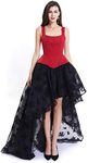 Kimring Women's 2 Pcs Victorian Vintage Embroidery Floral Overbust Corset Dress Skirt Set With Straps Red/Black Medium