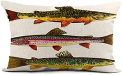 Topyee Throw Pillow Cover 12x20 Inch Fish Trout for Fly Fishing Fishermen and Fisherman Flyfish Home Decor Pillowcase Lumbar Pillow Case Cushion Cover for Sofa Couch Bed