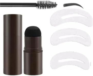 Eyebrow Stamp and Eyebrow Stencil Kit - Eyebrow Stamp and Shaping Kit for Perfect Brow, 3 Eyebrow Stamp Stencils Kit and 2 Eyebrow Brushes, Long-lasting, Waterproof (Black)