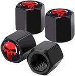 Ajxn 4 Pack Skull Car Wheel Tire Valve Stem Caps Airtight Dust Proof Covers Universal Tire Air Valve Caps, Trucks, Bicycles, Car Accessories for Men and Women Red