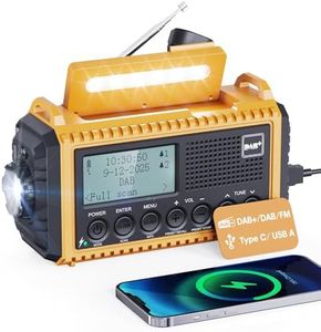 Dab Wind Up Radio, Solar Powered Emergency Radio with SOS Alarm, 5000 mAh Hand Crank Radio with USB Phone Charger, Portable Dab Radio with Flashlight, Headphone Jack and Dual Alarm for Camping