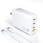 GaN 100W USB-C Charger - Fit for Lenovo, iPhone 14/13/12/11, iPad Pro, HP, ASUS, Samsung, MacBook Pro, Acer, LG, Razer, Dell Laptop, 4-Ports Charging