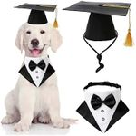 Dog Graduation Cap, Dog Bow tie with Yellow Tassel Hat for Small Medium Large Dogs, Adjustable Formal Hats with Bowtie/Bandana, Dog Bandanas Collar for Wedding, Casual, Graduated, S, 2PACK