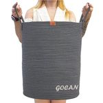 GOCAN large tall sturdier Laundry Hamper Basket Woven Storage Baskets for clothes Pillows Blanket Toy in living or bed room decoration H50XD38cm darkgrey