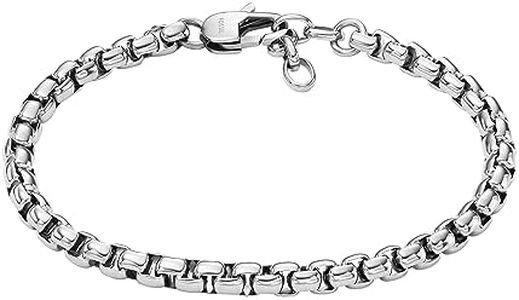 Fossil Men's Stainless Steel Silver-Tone Box Chain Bracelet, Color: Silver (Model: JF04562040)