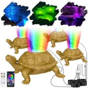 OSREE Underwater LED Pond Light with 12V Transformer, 6W Turtle Fountain Light LED Underwater with APP, IP68 Waterproof Underwater Lights for Pond Fountain Waterfall Yard Water Feature, 4 SpotLights