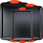 Premium Non-Stick Baking Sheets Set of 3 - Deluxe BPA Free, Easy to Clean Racks w/ Silicone Handles - Bakeware Pans for Cooking Baking Roasting - Lets You Bake The Perfect Cookie or Pastry Every Time