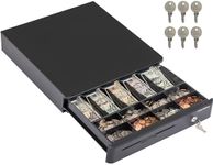 Volcora Cash Register Drawer for Point of Sale POS System with Round Corners 16", Removable Coin Tray, 5 Bill 8 Coin, 24V RJ11/12 Key-Lock Media Slot, Money Drawer for Business, Black Bar/Black