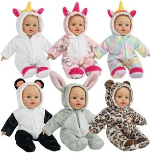 6 Set Dolls Clothes Outfits Jumpsuits for 10 to 14 Inch New Born Baby Doll, Animal Styling Baby Doll Clothes and Accessories for 12 Inch