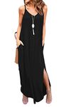 Zilcremo Women Summer Casual Dress Floral Loose Boho Dresses Cami Maxi Dresses with Pockets Black S