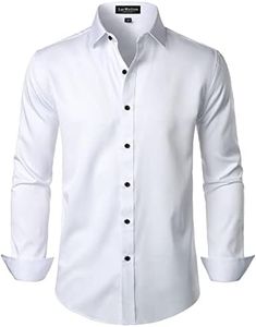 LucMatton Men's Dress Shirt Formal Stretch Wrinkle-Free Long Sleeve Slim Fit Button Down Shirts for Wedding Party, White, XXL