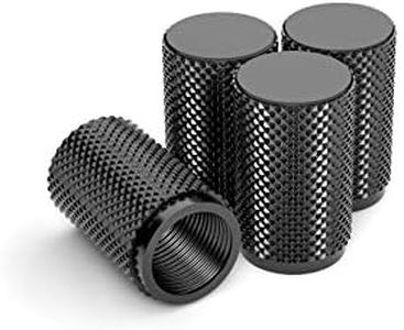 STEEL HAWK Tire Air Valve Caps – Precision CNC Machined Stainless Steel, Extended Knurled Design | Rust, Air Leak & Dust Proof Metal with O-Rubber Seal - Ideal for Vehicles - 4 Pack-PVD Black