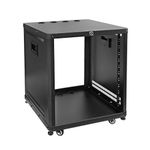 RIVECO POMU 12U Network & Stereo Rack with Caster Wheels, Rolling Server Rack Open Cabinet for 19-inch Audio Video Musical & IT Equipment Mounting, Round & Square Holes, Build in Handles Heavy Duty……