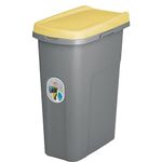 Home Centre Lift Top Lid 25L Waste Bin Kitchen School Slim Recycling General Trash & Storage Recycled Rubbish Sturdy Organiser Quality Container Made in Italy Yellow-Grey