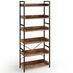 Rolanstar Bookshelf, 6 Tier Bookcase, Industrial Storage Rack with Metal Frame, Free Standing Utility Organizer Shelf Unit for Open Storage,Display and Book Organization in Living Room,Rustic Brown