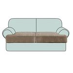 Stretch Velvet T Cushion Sofa Slipcovers, Individually Sofa Cushion Covers for Cushion Couch Seat Cushion Covers, Sofa Seat Cushion Covers with Elastic Bands Machine Washable (Taupe,2 Seater/Loveseat)