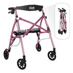 Stander Wonder Rollator Short, Lightweight Junior Folding Walker for Seniors and Adults, Travel Space Saver Rollator, Petite Walker with Wheels and Seat, Regal Rose