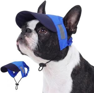 FUAMEY Dog Sun Hat, Adjustable Dog Baseball Cap Visor with Ear Holes, UV Protection Breathable Summer Hat for Large Dogs (Blue, Large)