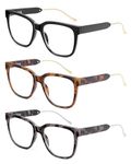 JM 3 Pack Classic Square Reading Glasses for Women Men, Retro Trendy Oversized Blue Light Blocking Readers +2.0