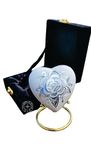 White Rose Keepsake Urn Mini Heart Cremation Urn For Human Ashes Adult & Funeral Burial For Adults and Infants With Premium Velvet Box & Brass Stand