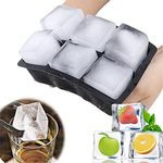 Skupro Ice Cube Tray Silicone with Non-Spill Lid, Flexible Black Ice Cube Mold, 6 Giant Ice Cube Maker for Water, Whiskey, Cocktail, Candy, Pudding, Jelly, Milk, Juice