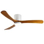 GESUM Ceiling Fan With Lights, 52" Low Profile Ceiling Fan with 3 Wood Blades, Reversible,Dimmable, Flush Mount Ceiling Fan with Remote Control for Living Room Kitchen Bedroom(White+Wood)