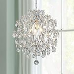 BESTIER Silver Modern Pendant Chandelier Crystal Raindrop Lighting Ceiling Light Fixture Lamp for Dining Room Bathroom Bedroom Livingroom 3 E14 Bulbs Required Diameter 40 cm Height 45 cm