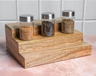 MHS DECOR Wooden Kitchen Step Shelf Shelf Organizer, Multipurpose 3 Step Spice Rack Counter Top Organiser Stand For Cabinet/Cupboard, Freestanding.