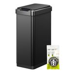 EKO Phantom-T 13.2 Gallon/ 50L Automatic Sensor Kitchen Trash Can, Slim Stainless Steel Touchless Garbage Bin with Soft-Close Dual Wing Lid for Home & Office, Matte Black