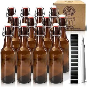 Brewing Mate Lot de 12 bouteilles en verre marron de 500 ml avec bouchon basculant pour brassage maison – Bière, cidre, Kombucha avec couvercle rabattable en acier inoxydable – Avec étiquettes tableau