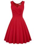 GRACE KARIN Women's Vintage V-Neck Pinup Evening Dress L Red CL698-5