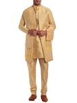 Amazon Brand - Anarva Men's Embroidery Art Silk Traditional Kurta Pajama with Jacket and Scarf Regular Fit 4 Piece Set (Yellow,X-Large)