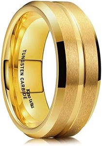King Will Classic Men 8mm Gold Tungsten Carbide Matte Brushed Finish Center Wedding Band Ring Comfort Fit 10
