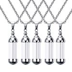 Pack of 5 Stainless Steel Tube Keepsake Necklace with Cylinder Memorial Locket Pendant, Vial Bottle Clear Container for Men Women