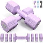 Sportneer Adjustable Dumbbells Hand Weights Set: 1 Pair 2 4 6 8 10lb (2-5lb Each) Fast Adjust Dumbbell Weight 6 In 1 Free Weights Barbells For Women Men Home Gym Workout Strength Training (Purple)