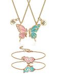 Friendship Necklaces Bracelets Set Bff Necklace for 2 Girls Best Friend Bracelets Matching Butterfly Charm Bracelets Colorful Butterfly Necklace Friend Gifts(Gold)…