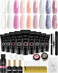 Poly Nail Gel Kit, Phoenixy 15ml 9 Colours Poly Nail Extension Gel Set Builder Enhancement Starter Kit with Slip Solution Basic Manicure Tools Gift for Women