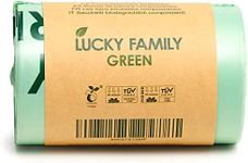 Lucky Family Green Compost Bags for Kitchen Countertop Bin -1.3 gallon trash bags to 1.6 Gallon trash bags - 100% Compostable Trash Bags for Food Waste, Organic Biodegradable Trash Bags - 50 Bags Roll