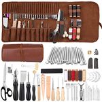 Leather Working Kit Leather Carving Tools Leather Sewing Kit Leather Craft Tools and Supplies with Stamping Tools Stitch Groover and Custom Storage Bag for Cutting Punching Carving