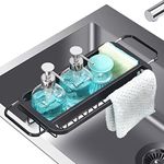 KINGRACK Expandable Sink Caddy, Sink Drying Rack with Dish Towel Bar, Over The Sink Adjustable Sink Organizer for Kitchen, Rustproof Sponge Holder Organizer