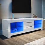 ELEGANT LED TV Unit 160cm High Gloss Modern TV Stand Cabinet with Ambient Lights for 32 40 43 50 55 60 65 inch 4k TV Living Room and Bedroom Furniture with Storage, White