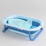 INFANTSO Silicone Foldable Bathtub For Baby 0-3 Years (Blue), Mini Swimming Pool For Babies, Newborn, Infants & Toddlers With Support Bathnet, Ergonomic & Spacious With Anti Skid Legs & Quality Material