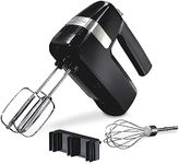 Hamilton Beach Electric Hand Mixer, 6 Speeds + Stir Button, 300 Watts of Peak Power for Powerful Mixing, Includes Whisk and Storage Clip, Black (62628)